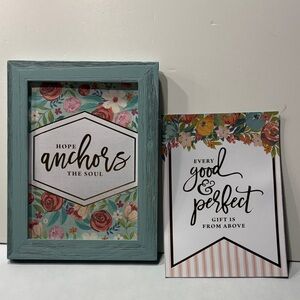 Floral religious Inspirational quotes Art Set blue wooden frame interchangeable
